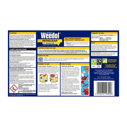 Weedol 6 Pack 18ml Pathclear Weed Killer Tubes - 120 Square Metres Coverage