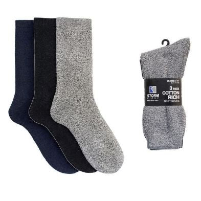 3 Pack Mens Greys Cotton Rich Boot Socks