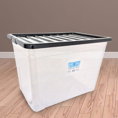 Plastic Storage Box 75 Litres Large - Clear & Black by TML