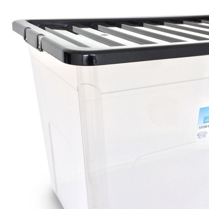 Plastic Storage Box 75 Litres Large - Clear & Black by TML