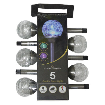 5 Pack Crackle Solar Garden Stake Light Multicolour LED - 34.5cm by Bright Garden