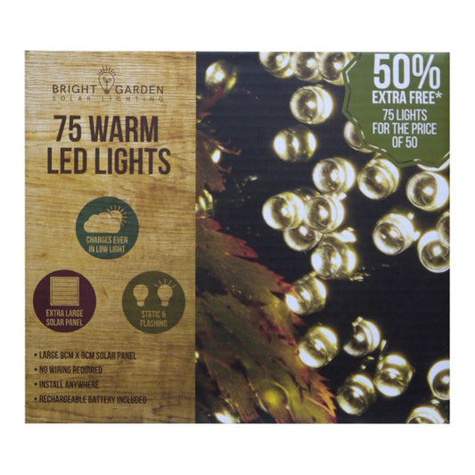 Solar Garden String Lights Decoration 75 Warm White LED - 10.4m by Bright Garden