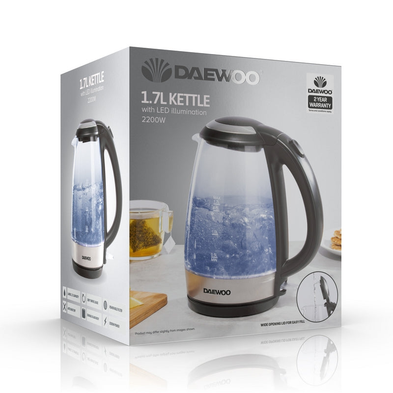 Illuminating Easy Fill Glass Kettle By Daewoo 1.7 Litre