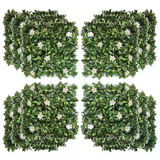 12PCS Artificial Boxwood Wall Panels 20" x 20" Rhododendron Privacy Fence Screen Faux Hedge Greenery Backdrop for Garden Backyard Balcony-0