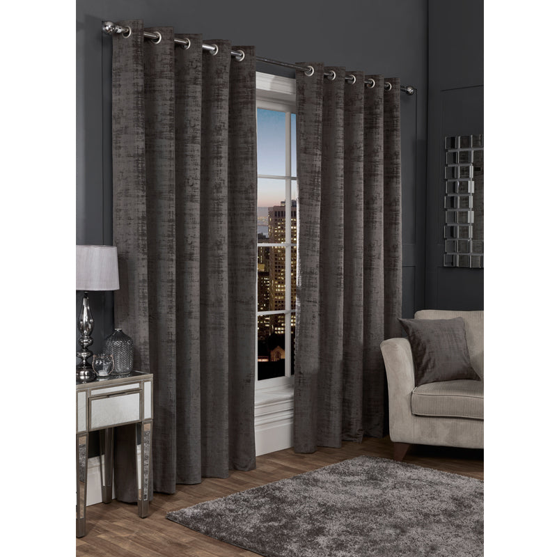 Hamilton McBride Charcoal Florence Blackout Eyelet Curtains 66 x 72