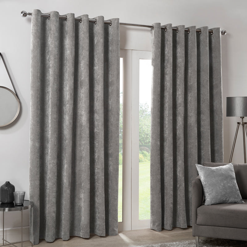 Hamilton McBride Silver Italian Velvet Blackout Eyelet Curtains (46" x 54")