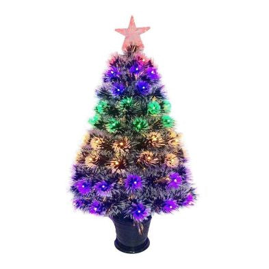 3ft Fibre Optic Christmas Tree Artificial - White Frosted Green with LED Lights Multicoloured