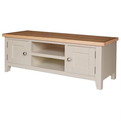 Aurora Mist TV Unit Oak Light Grey 2 Shelves 2 Doors