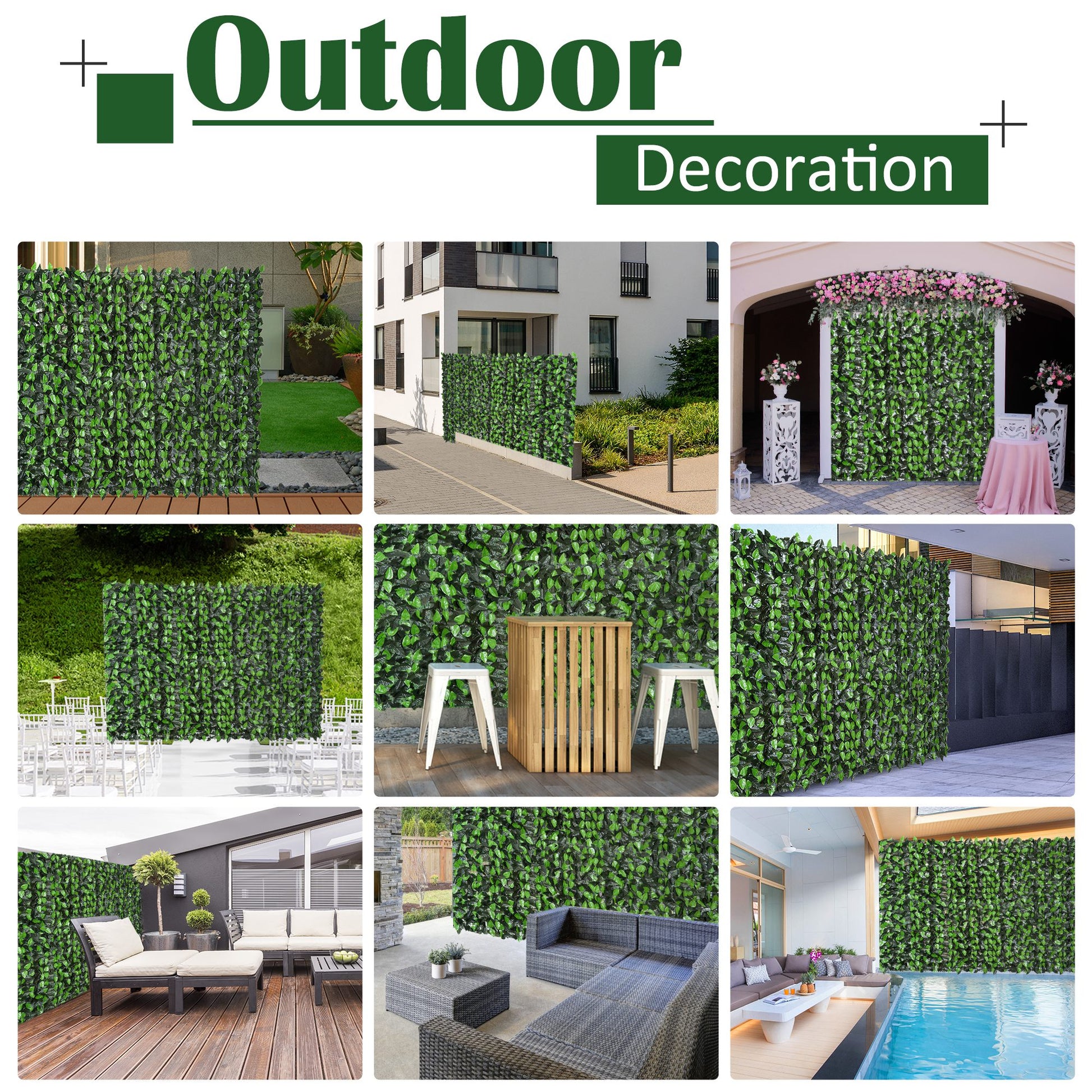 Outsunny Artificial Leaf Hedge Screen Privacy Fence Panel for Garden Outdoor Indoor Decor 3M x 1M Light Green and Dark Green