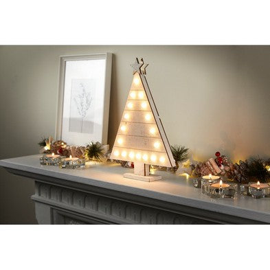 Wood Indoor Christmas Tree Decoration 18 LED Warm White - 30cm by Astralis