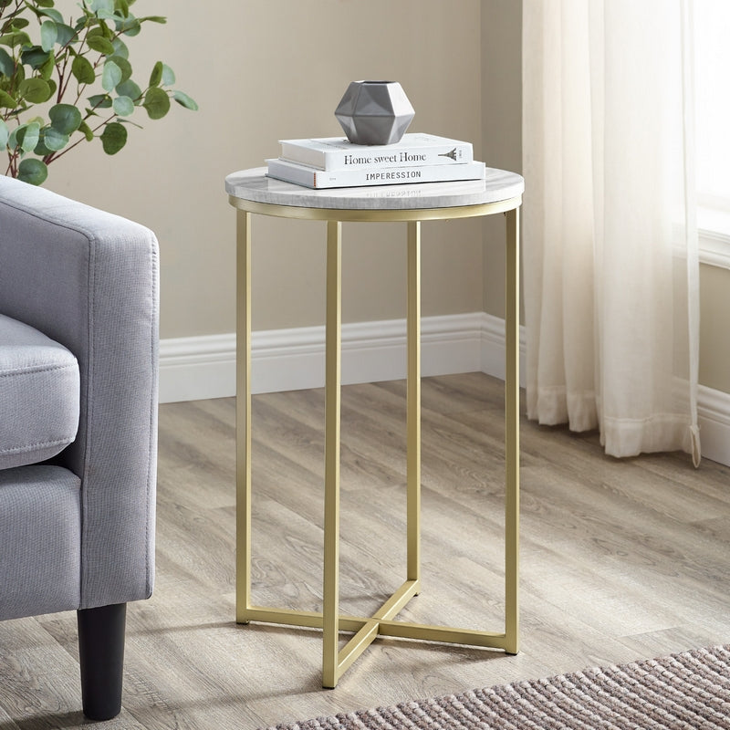 Deco Circular Side Table Gold and Grey