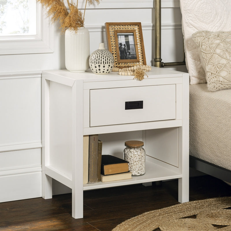 Contemporary Bedside Table White 1 Shelf 1 Drawer