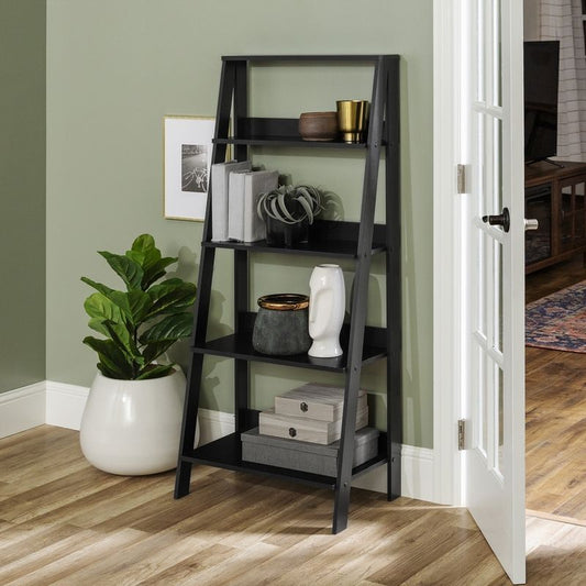 Ladder Tall Bookcase Black 4 Shelves