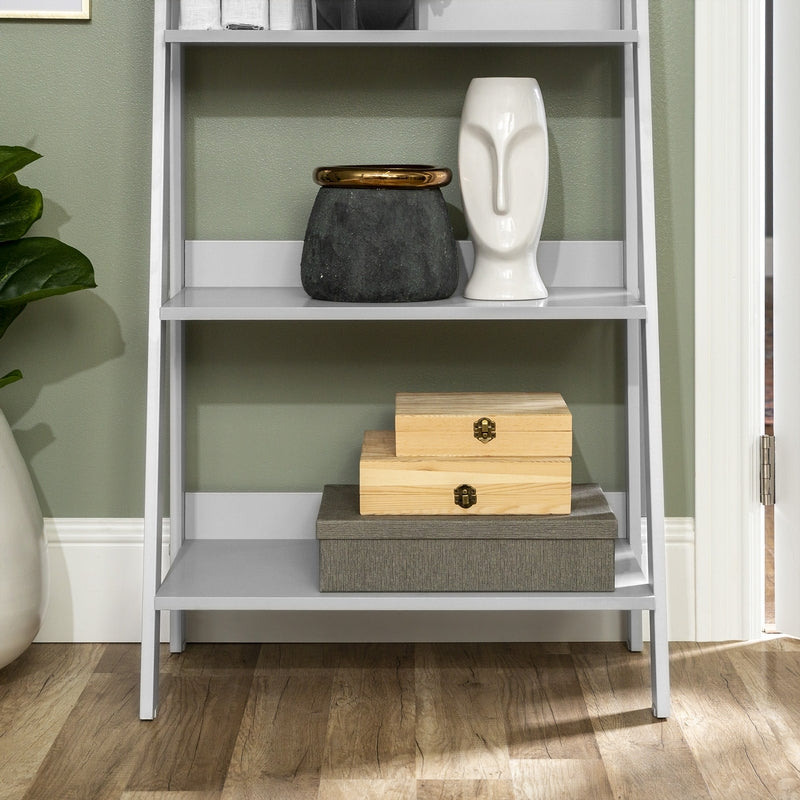 Ladder Tall Bookcase Grey 4 Shelves