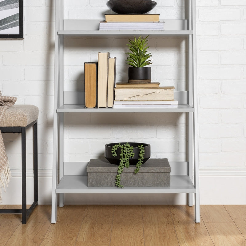 Ladder Tall Bookcase Grey 4 Shelves