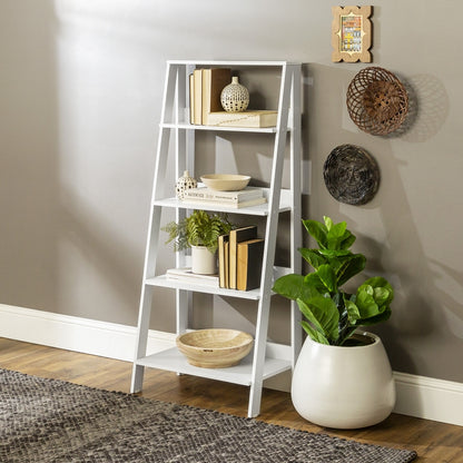 Ladder Tall Bookcase White 4 Shelves