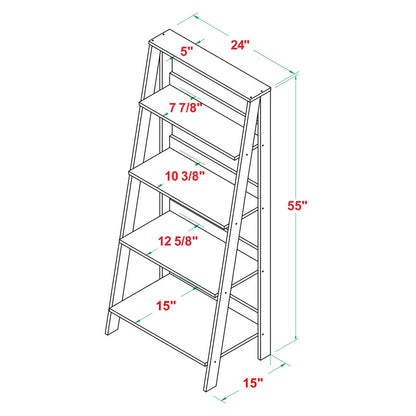 Ladder Tall Bookcase White 4 Shelves