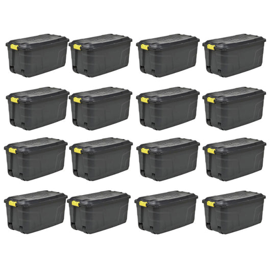 16 x Plastic Storage Box 145 Litres Extra Large - Black Heavy Duty by Strata