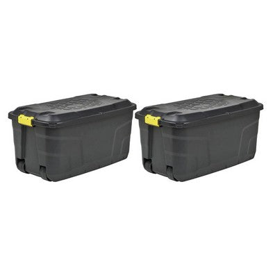 2 x Plastic Storage Box 145 Litres Extra Large - Black Heavy Duty by Strata