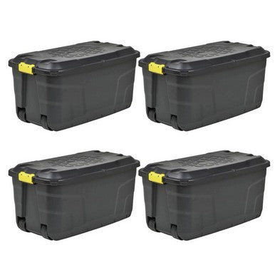 4 x Plastic Storage Box 145 Litres Extra Large - Black Heavy Duty by Strata