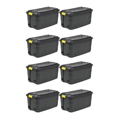 8 x Plastic Storage Box 145 Litres Extra Large - Black Heavy Duty by Strata