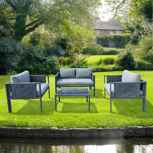 Contemporary Garden Sofa Set Steel Light Grey Cushions by Wensum - 4 Seat