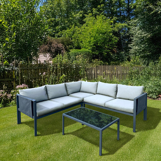 Contemporary Garden Corner Sofa Set Steel Light Grey Cushions by Wensum - 4 Seat