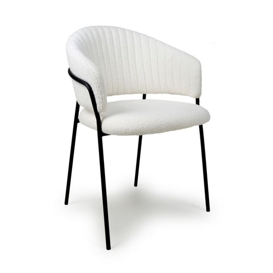 Pair of Contemporary Dining Chairs White Vertical Stitch - Black Legs