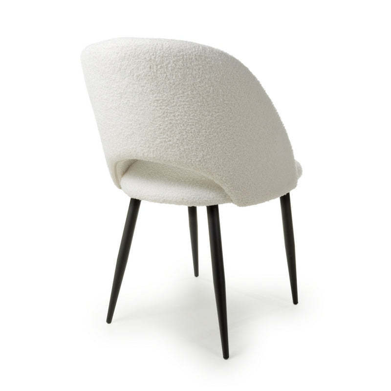 Pair of Contemporary Dining Chairs White Chenille - Black Metal Legs