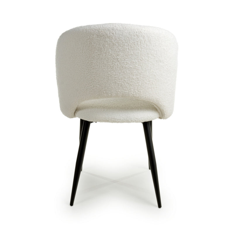 Pair of Contemporary Dining Chairs White Chenille - Black Metal Legs