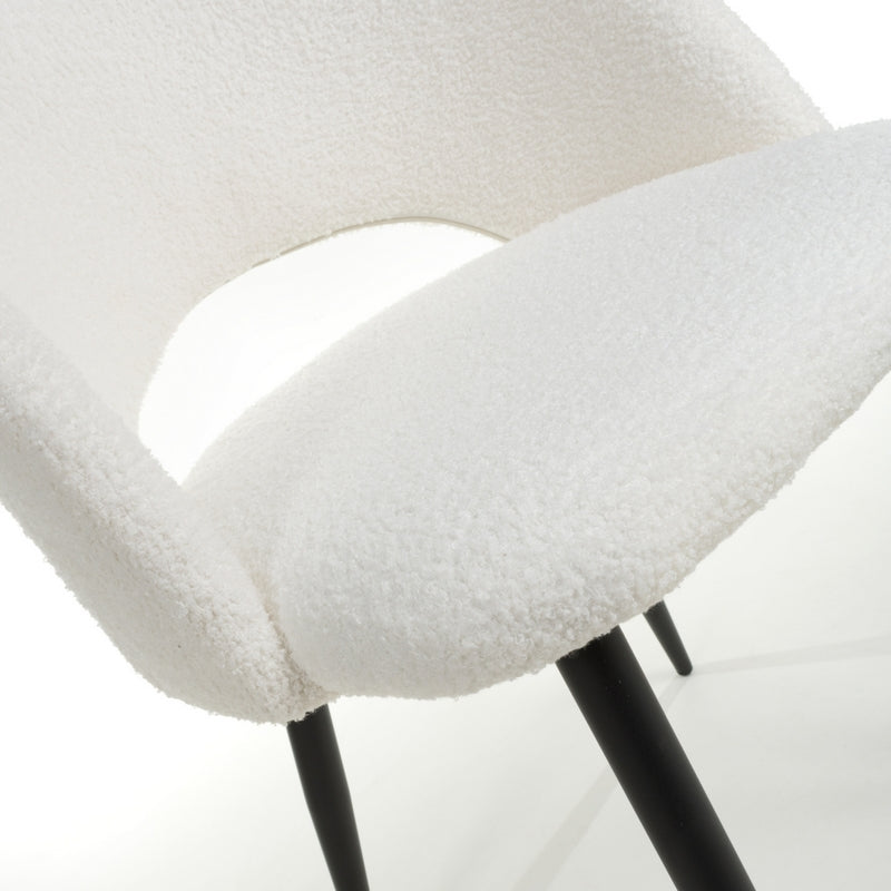 Pair of Contemporary Dining Chairs White Chenille - Black Metal Legs