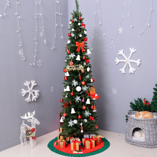 Homcom 6FT Artificial Pine Pencil Slim Tall Christmas Tree with 390 Branch Tips Xmas Holiday Décor with Stand Green