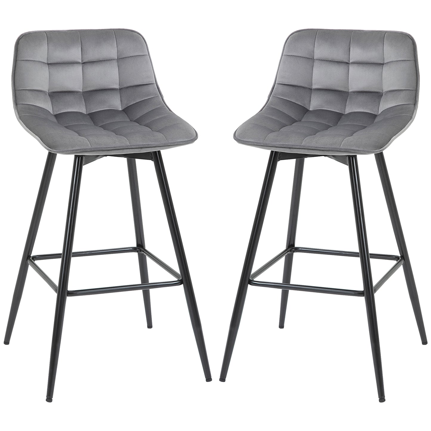 Homcom Set Of 2 Bar Stools Velvet-Touch Dining Chairs Kitchen Counter Chairs Fabric Upholstered Seat With Metal Legs