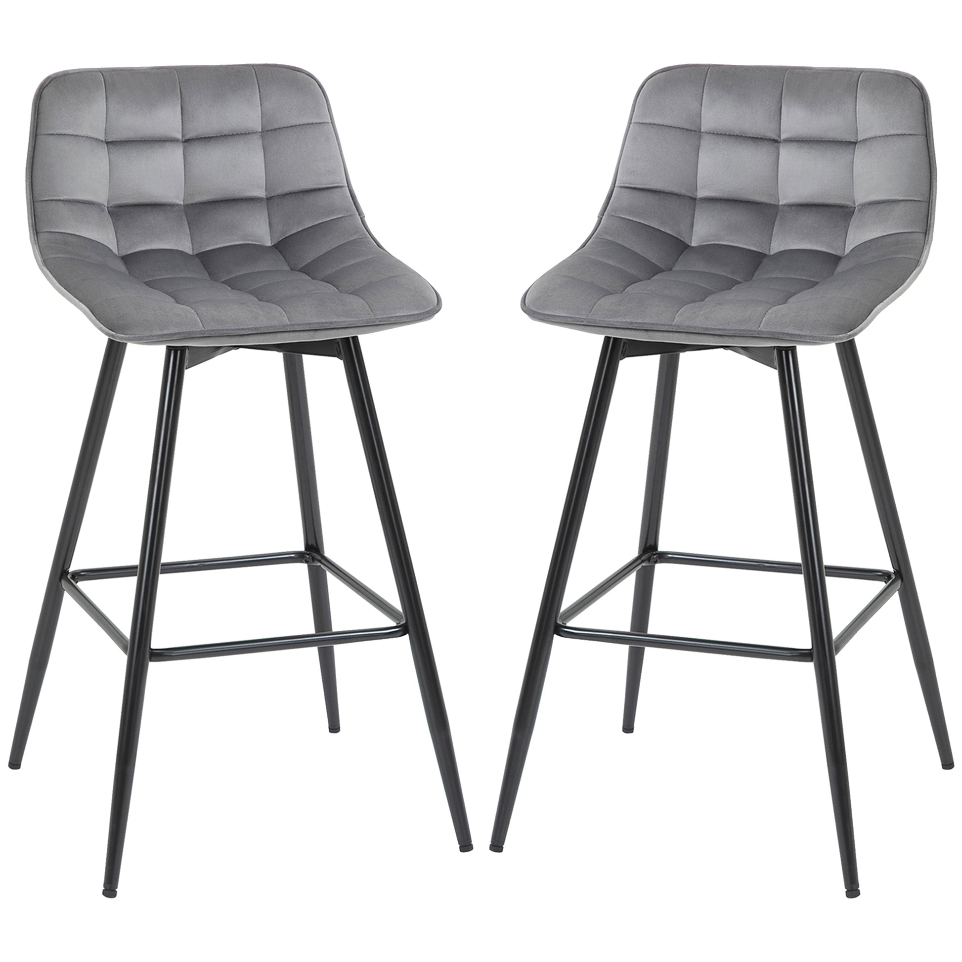 Homcom Set Of 2 Bar Stools Velvet-Touch Dining Chairs Kitchen Counter Chairs Fabric Upholstered Seat With Metal Legs