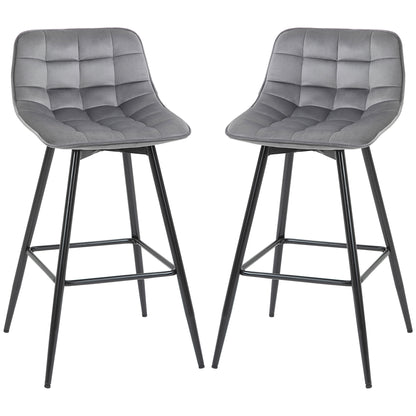 Homcom Set Of 2 Bar Stools Velvet-Touch Dining Chairs Kitchen Counter Chairs Fabric Upholstered Seat With Metal Legs