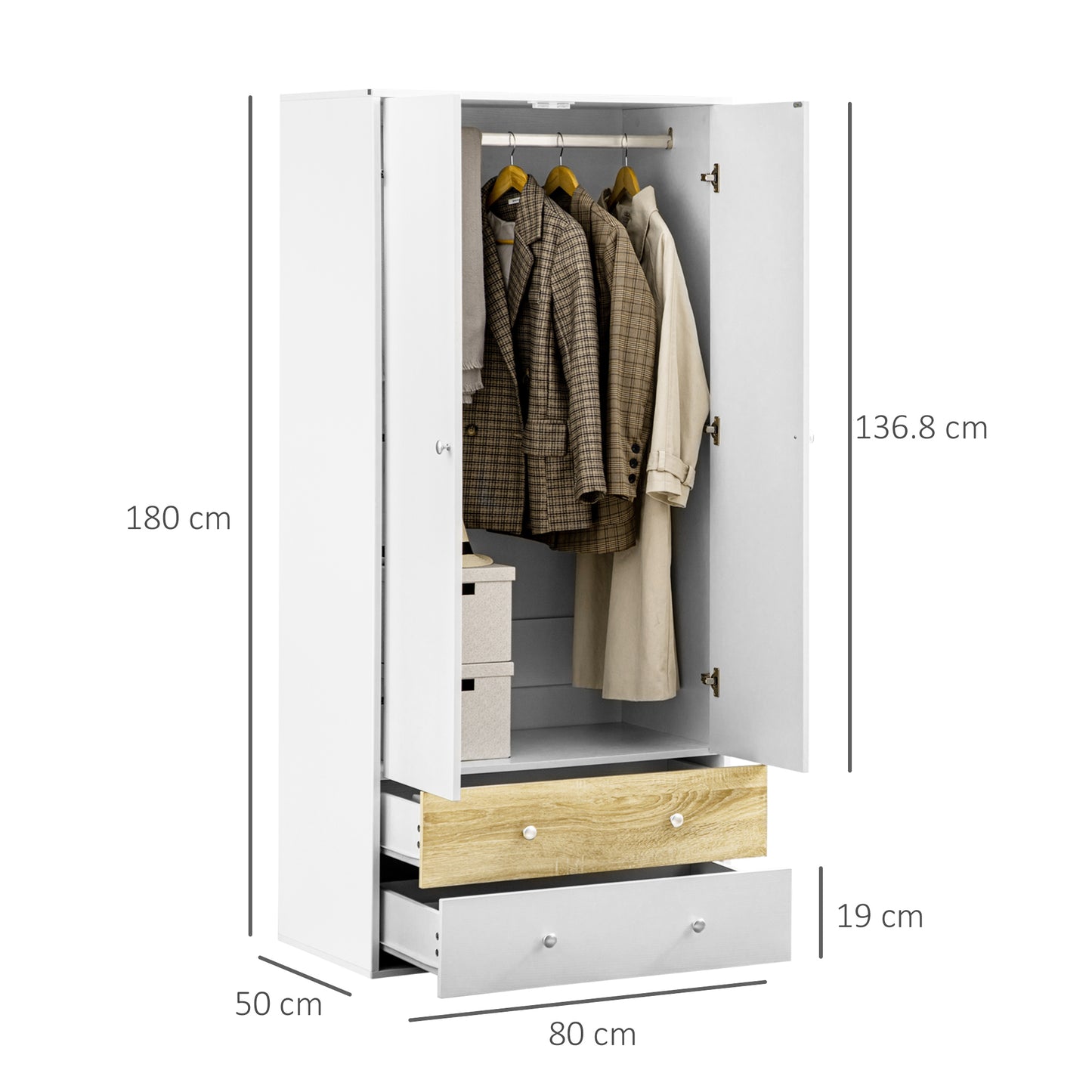 Homcom 2-Door Wardrobe with 2 Drawers