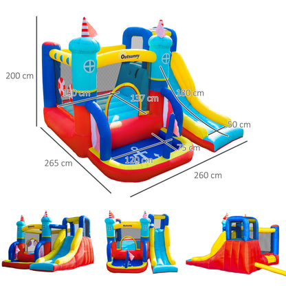 Outsunny 4 In 1 Kids Bouncy Castle Large Sailboat Style Inflatable House Slide Trampoline Water Pool Climbing Wall With Blower Carrybag For Kids Age 3-8