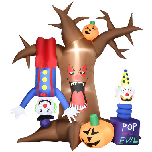 Outsunny 7ft Inflatable Halloween Ghost Tree with Upside-down Clown Pumpkins