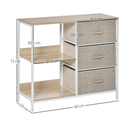 Homcom Chest of Drawers Storage Dresser Cabinet Organizer with 3 Fabric Drawers and 2 Display Shelves for Living Room