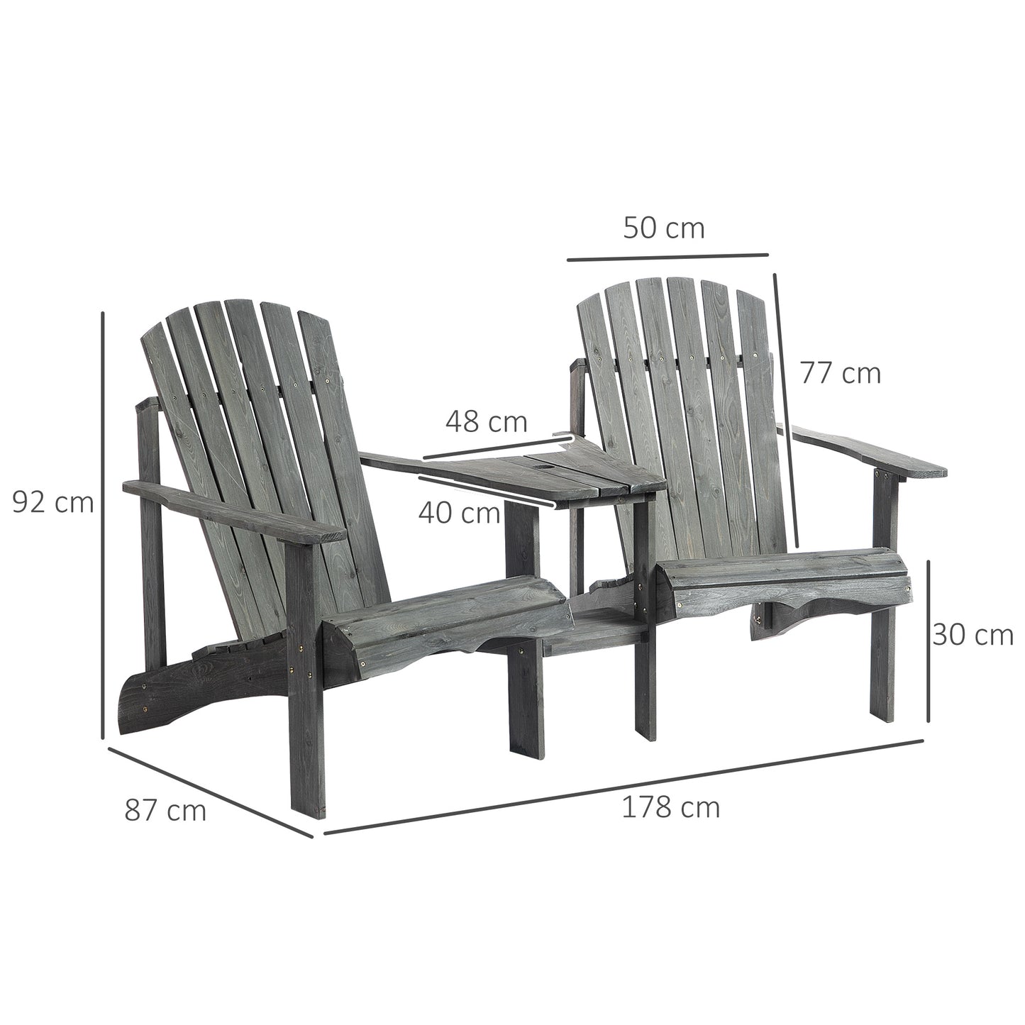 Outsunny Wooden Outdoor Double Adirondack Chairs Loveseat W/ Center Table And Umbrella Hole