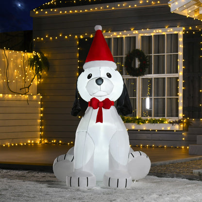 Homcom 1.8m Inflatable Christmas Puppy Dog with Santa Hat Lighted Blow Up Decoration