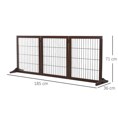 PawHut 3 Panel Pet Gate Pine Frame Indoor Foldable Dog Barrier w/Supporting Foot