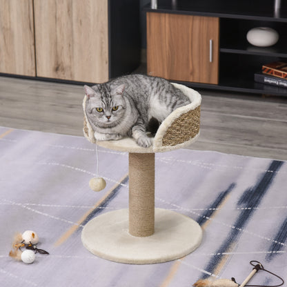 PawHut Cat Tree for Indoor Cats Kitten Tower Activity Center Climbing Stand Furniture with Scratching Posts Dangling Ball Perch Beige