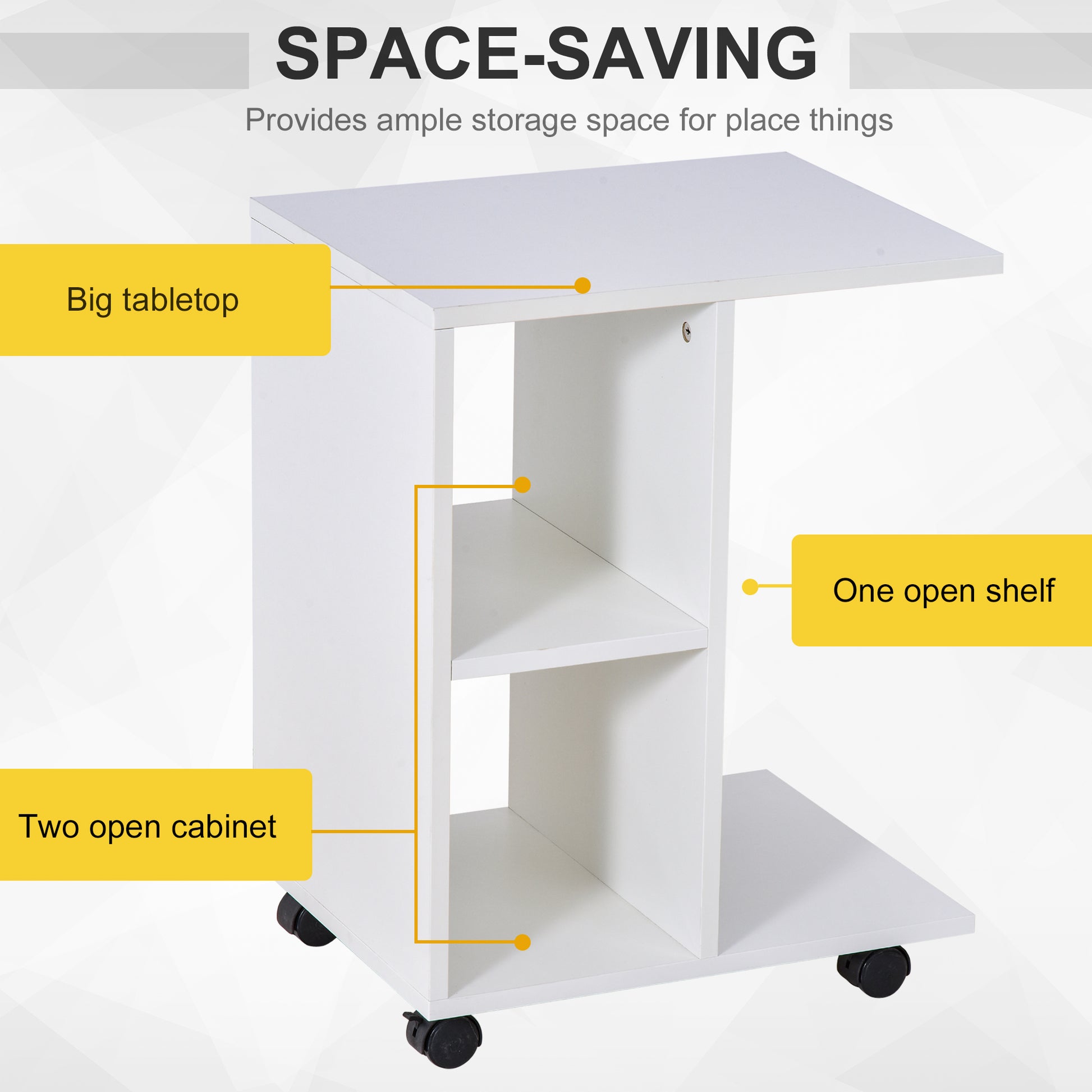 Homcom C Shape End Table Unique Storage Unit W 2 Shelves 4 Wheels Freestanding Home Office Furniture Cabinet Square Studio White