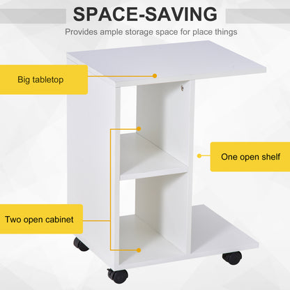 Homcom C Shape End Table Unique Storage Unit W 2 Shelves 4 Wheels Freestanding Home Office Furniture Cabinet Square Studio White