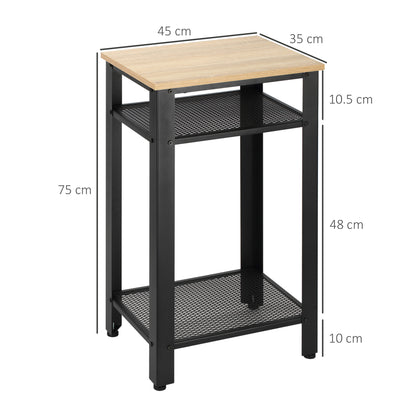 Homcom Industrial-Style Boxy Side Table 3 Layer 2 Shelves Storage Display w/ Metal Frame Stylish On-Trend Bedside End Table Nightstand