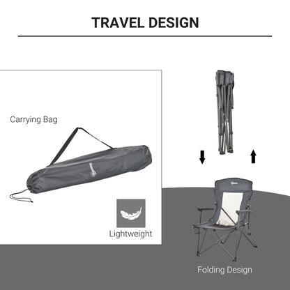 Outsunny Folding Camping Chair Heavy Duty High Back Camping Fishing Chair w/ Cup Holder