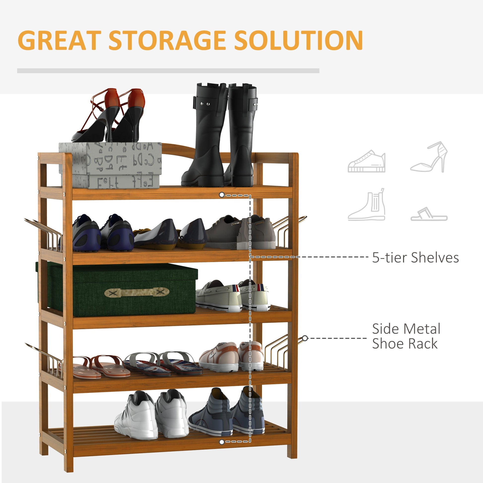 Homcom Wooden Five-Shelf Shoe Rack