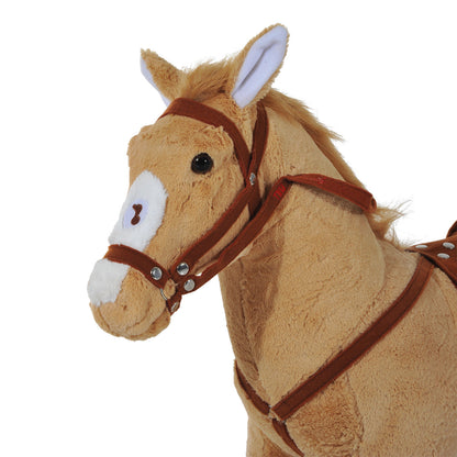 Homcom Children'S Plush Sound Effects Riding Horse Beige-Brown