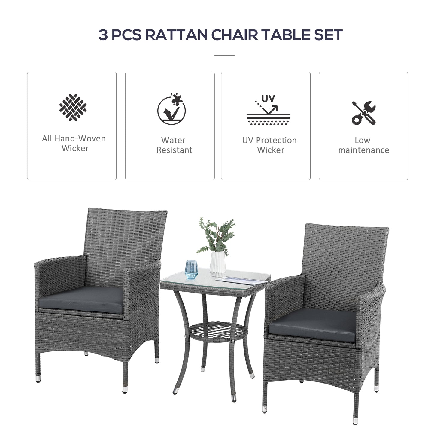 Outsunny Three-Piece Rattan Chair Set